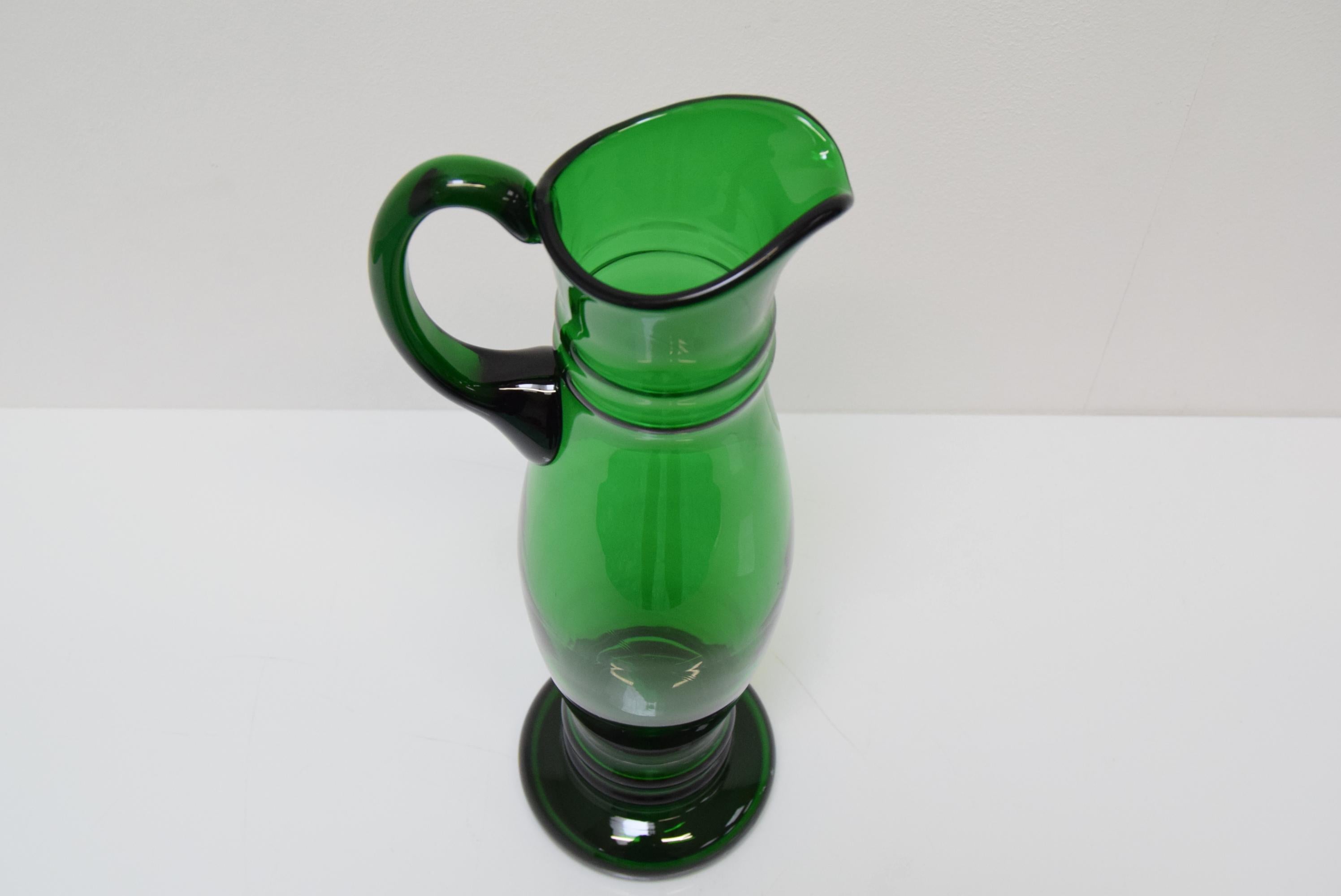 Art Czech Glass Pitcher, by Glasswork Novy Bor, 1930s For Sale 1