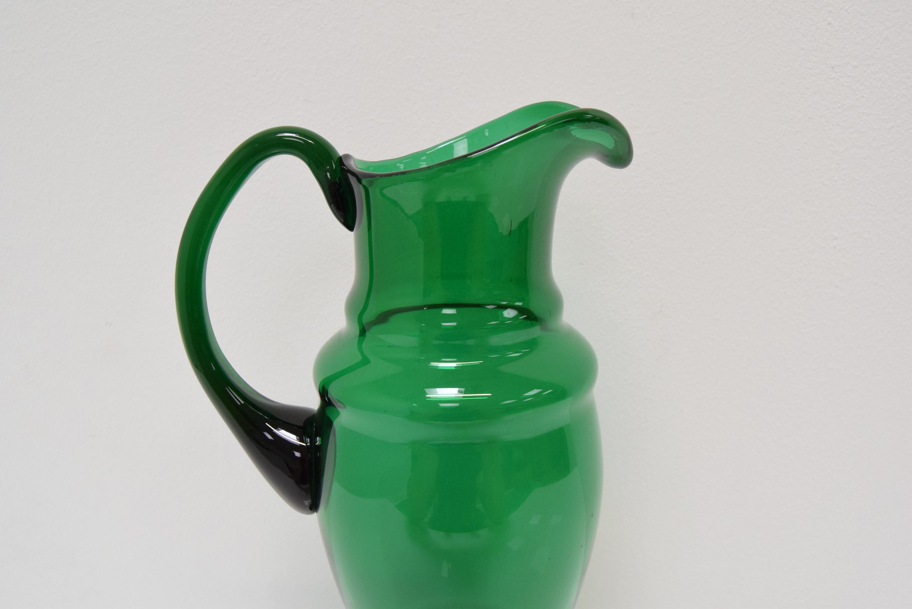 Art Czech Glass Pitcher, by Glasswork Novy Bor, 1930s For Sale 3