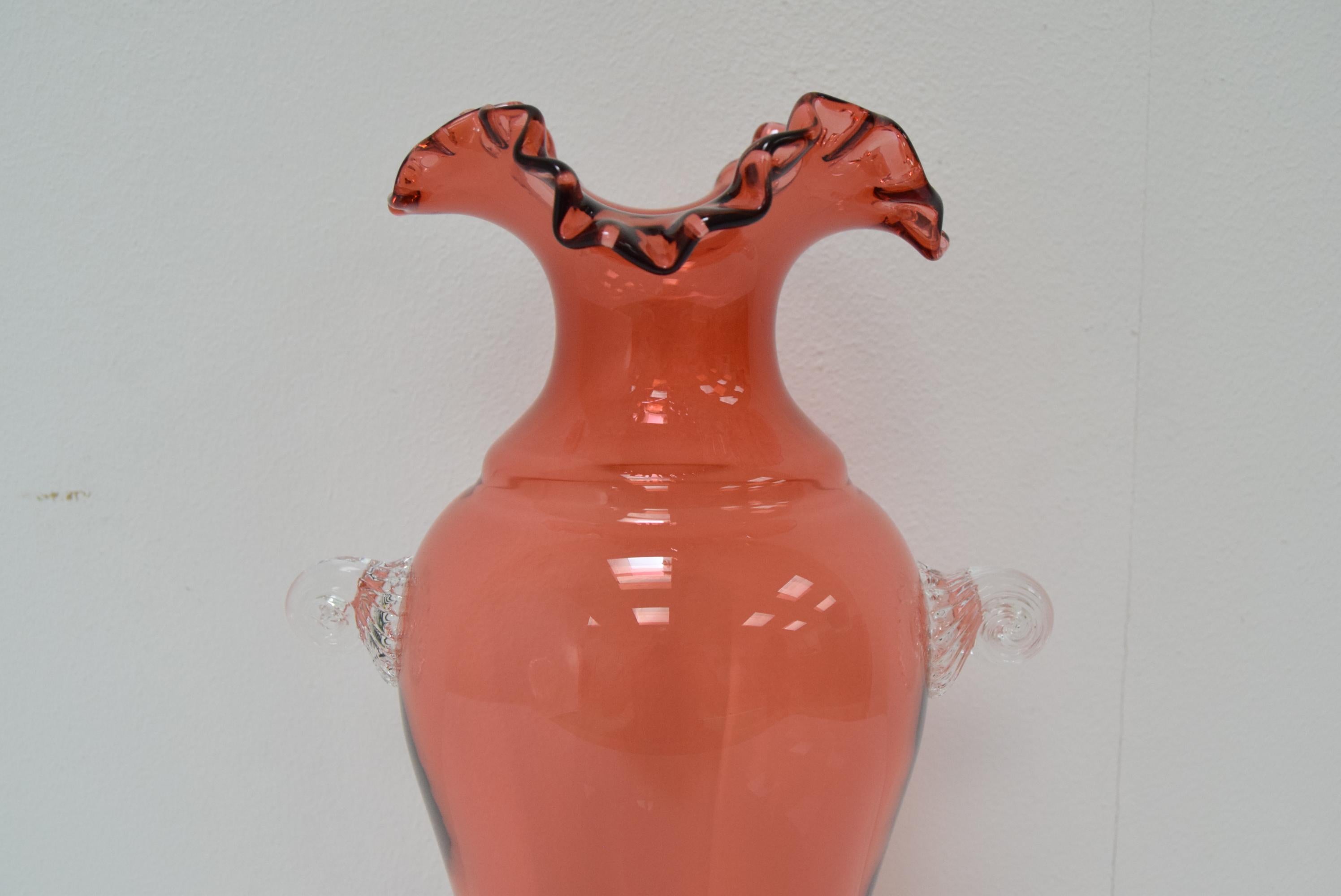 Art Czech Glass Vase, by Glasswork Novy Bor, 1950s For Sale 5