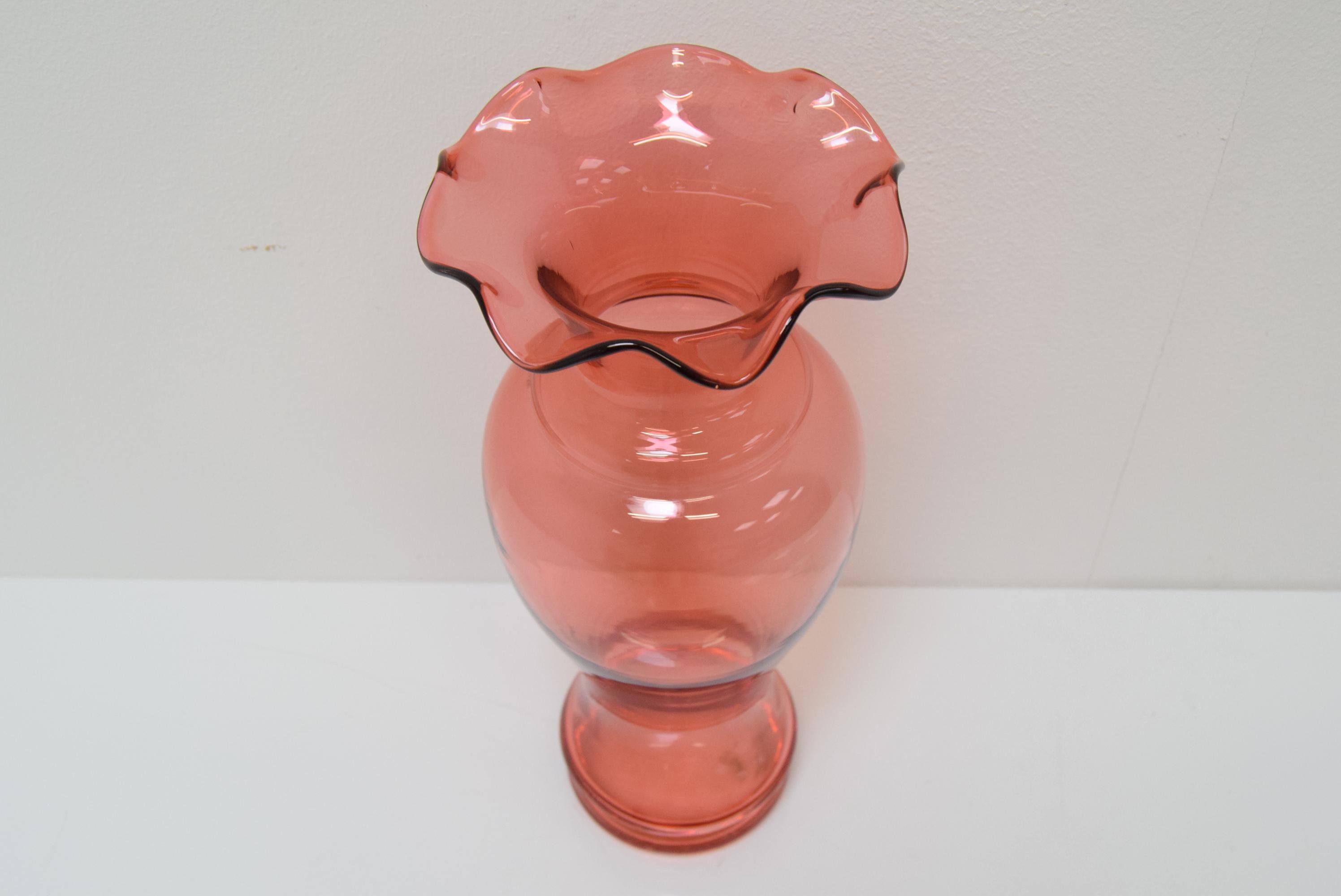 Mid-Century Modern Art Czech Glass Vase, by Glasswork Novy Bor, 1950s For Sale