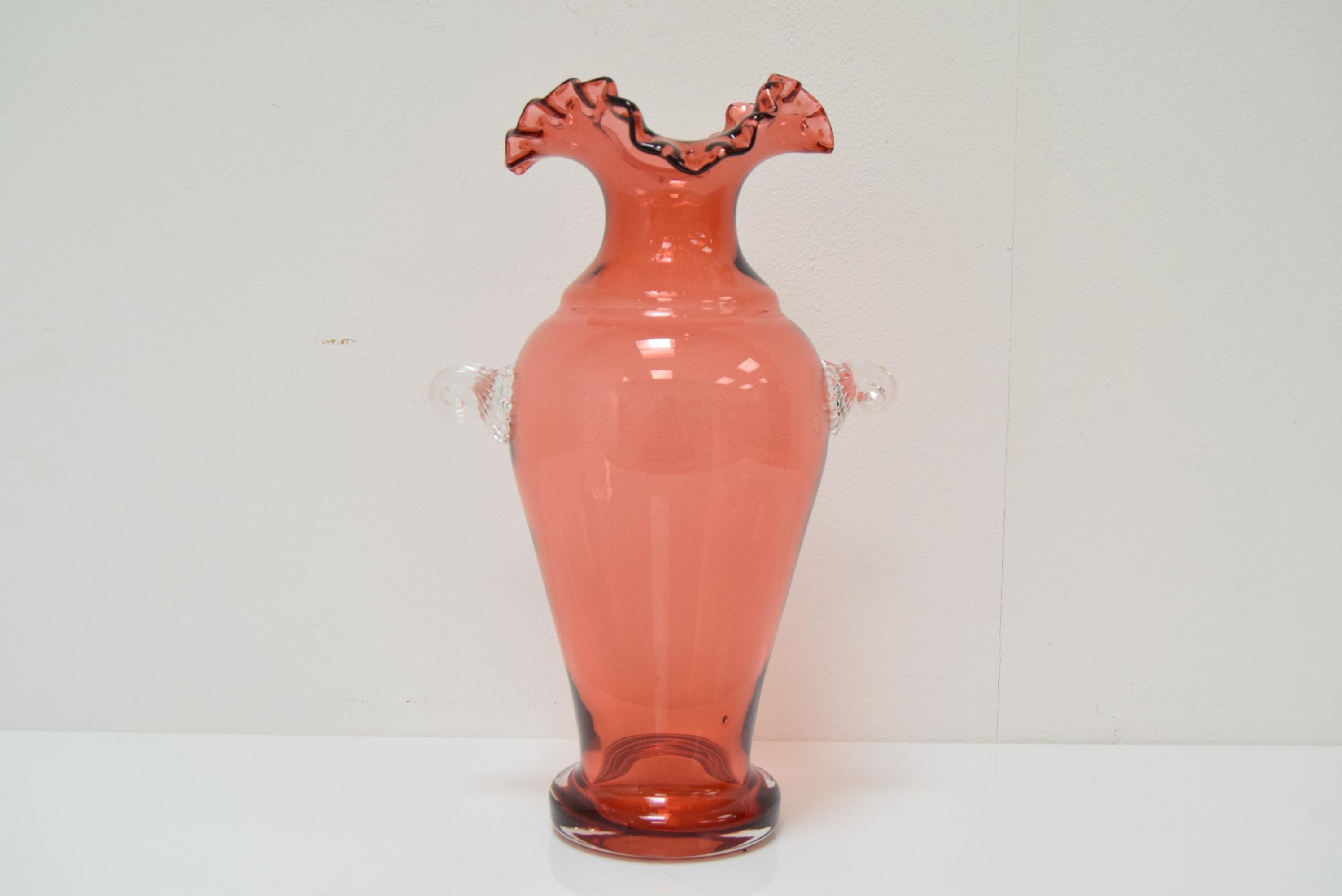 Mid-Century Modern Art Czech Glass Vase, by Glasswork Novy Bor, 1950s For Sale