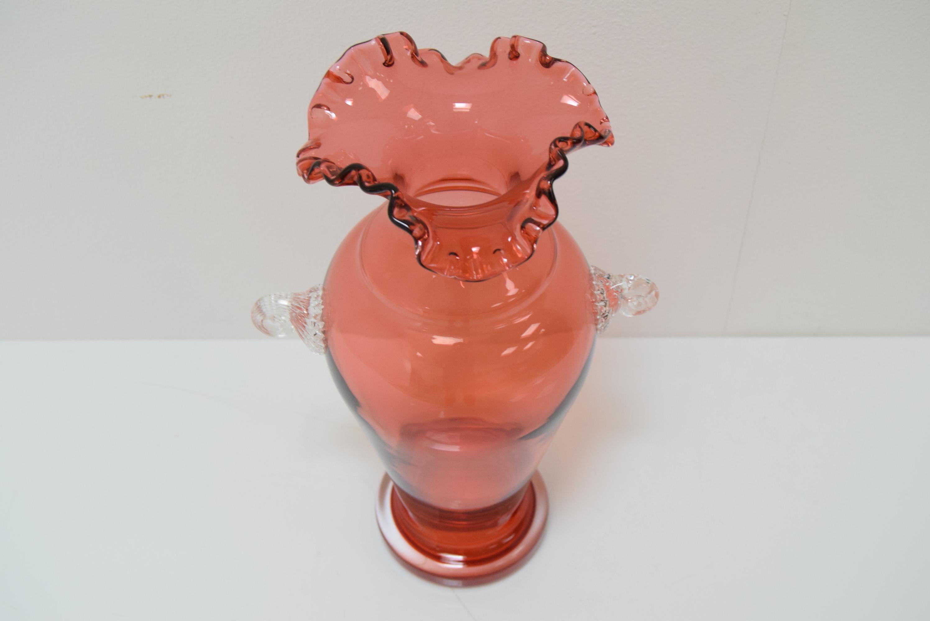 Mid-20th Century Art Czech Glass Vase, by Glasswork Novy Bor, 1950s For Sale