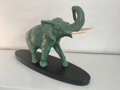 Art Deco Elephant Sculpture in Regule on Black-Marble Socle, France 1930s