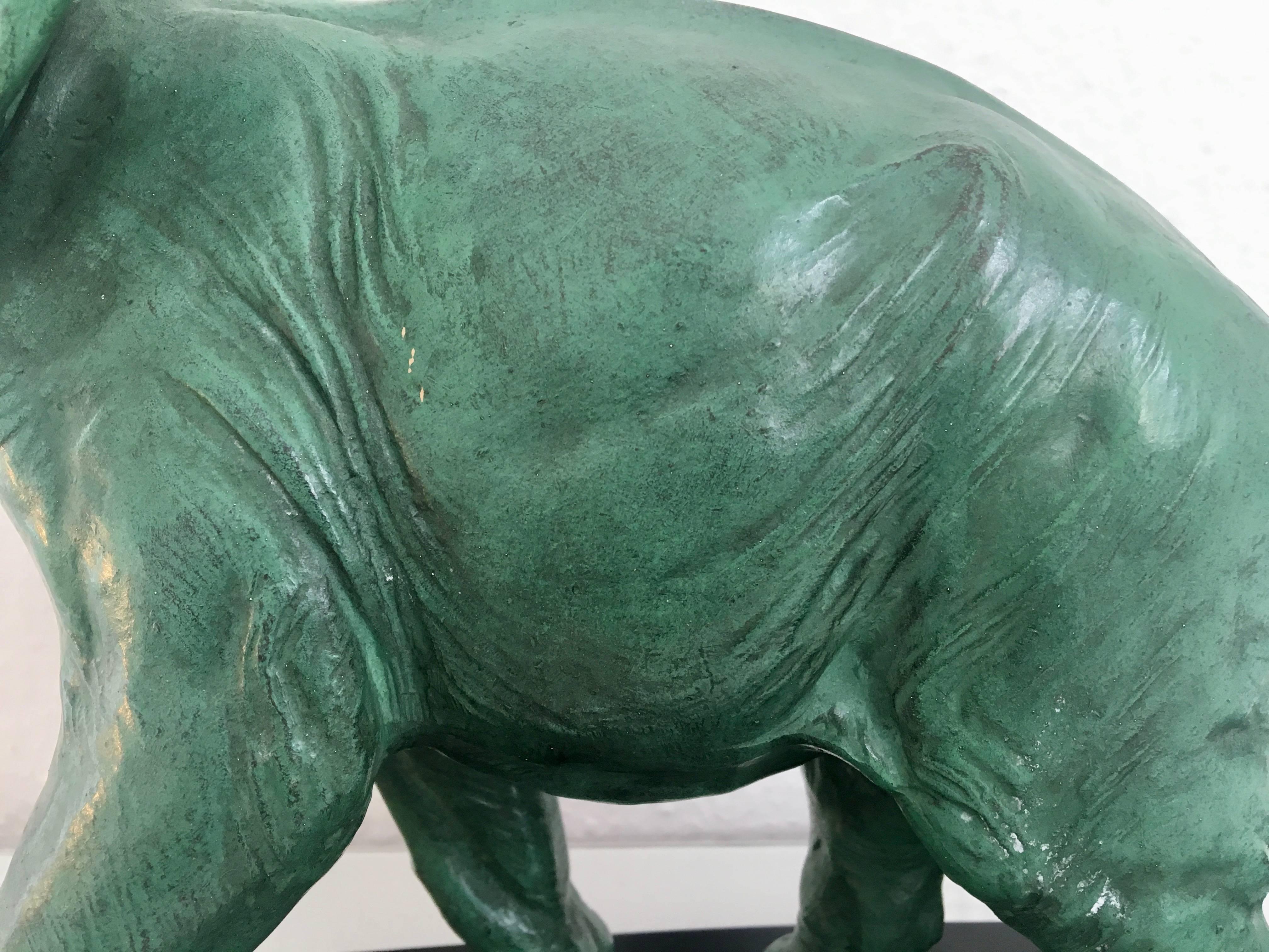 Art Deco Elephant Sculpture in Regule on Black-Marble Socle, France 1930s In Good Condition For Sale In Ulm, DE