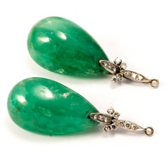 18K Antique Art Deco 40 Carats Emerald Drop Diamond Dangle Convertible Earrings