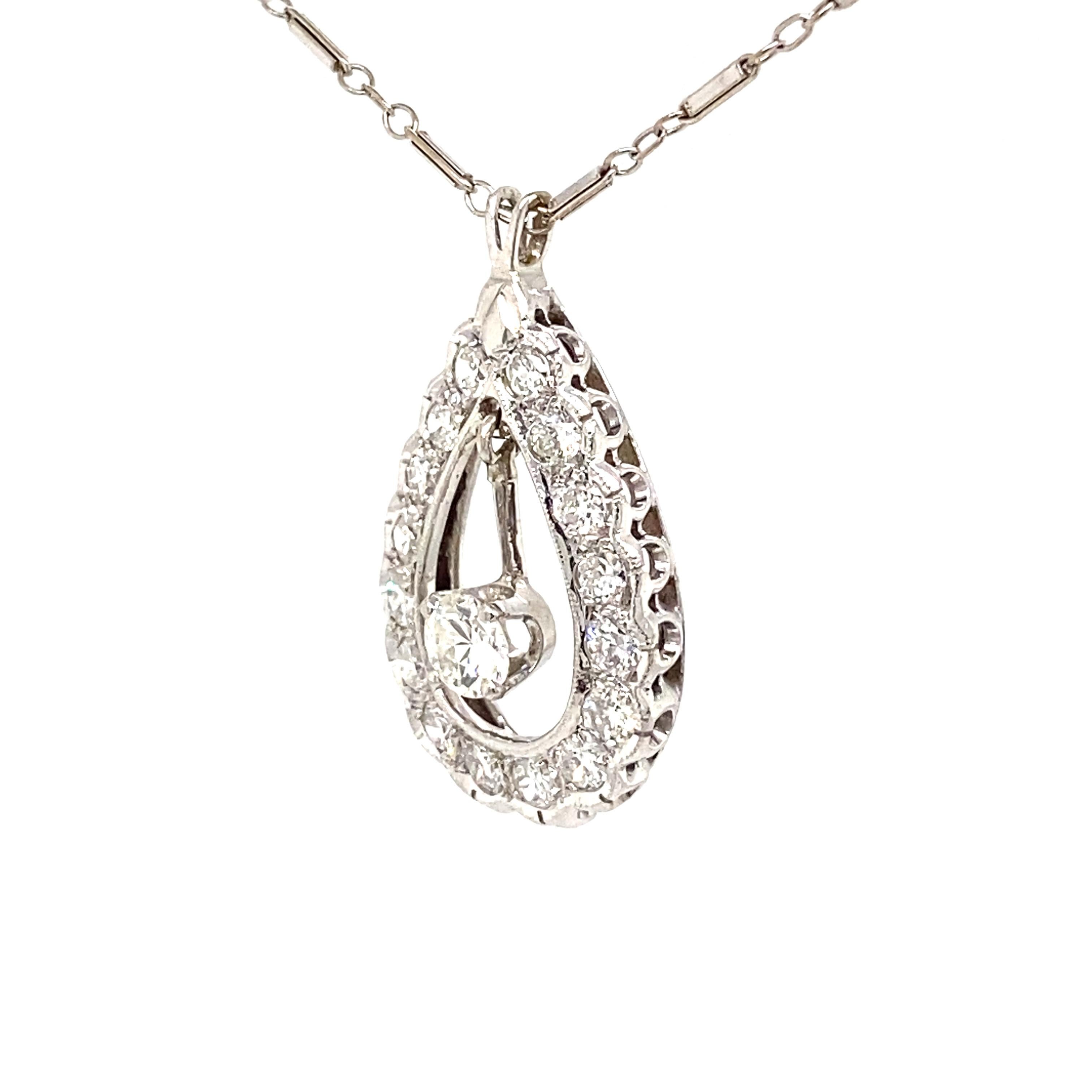Art Deco Art Dco Style 1.50ct Diamond Pendant Necklace White Gold For Sale