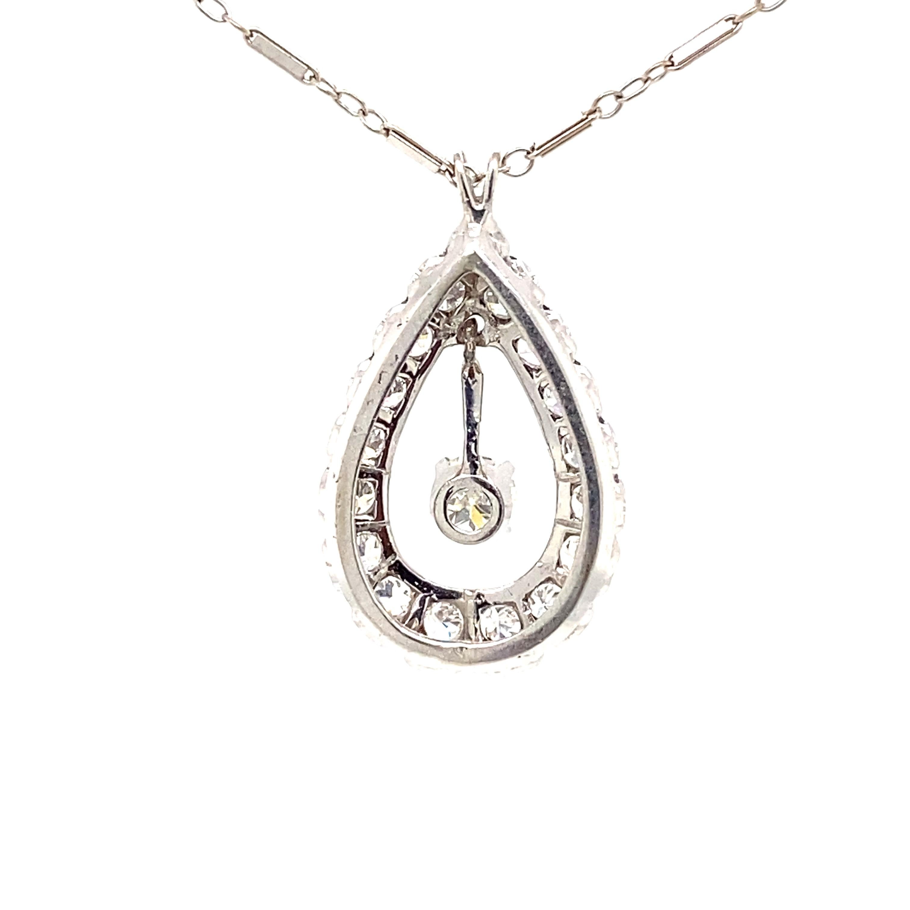 Art Dco Style 1.50ct Diamond Pendant Necklace White Gold In Excellent Condition For Sale In BEVERLY HILLS, CA