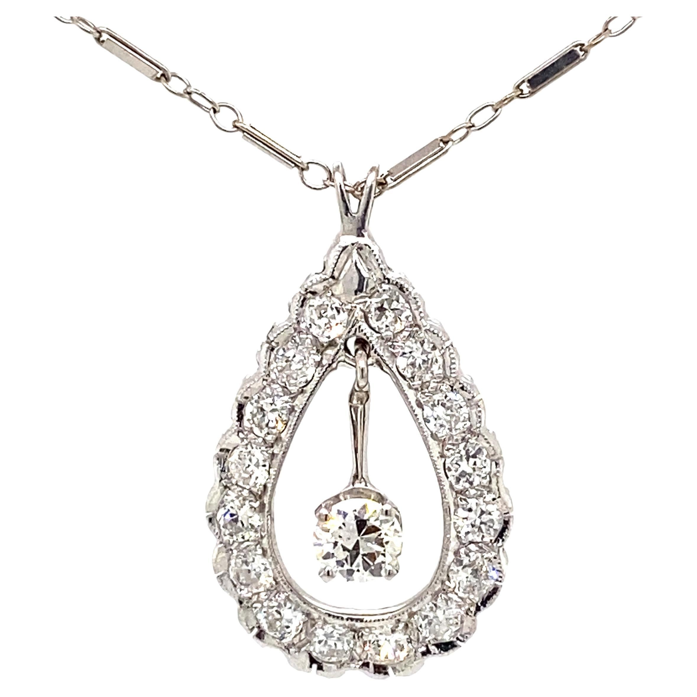 Art Dco Style 1.50ct Diamond Pendant Necklace White Gold For Sale