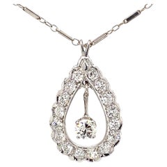 Art Dco Style 1.50ct Diamond Pendant Necklace White Gold