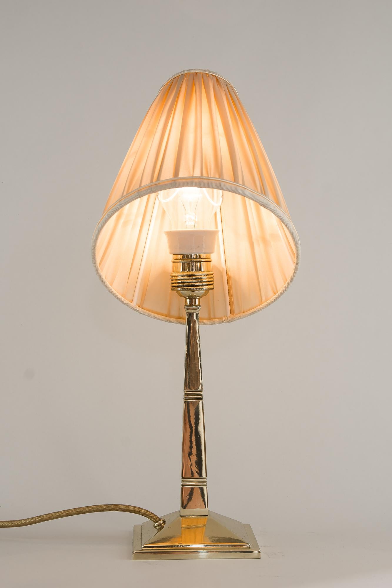 Brass Art Deco Table Lamp Vienna circa 1920s with Fabric Shade For Sale