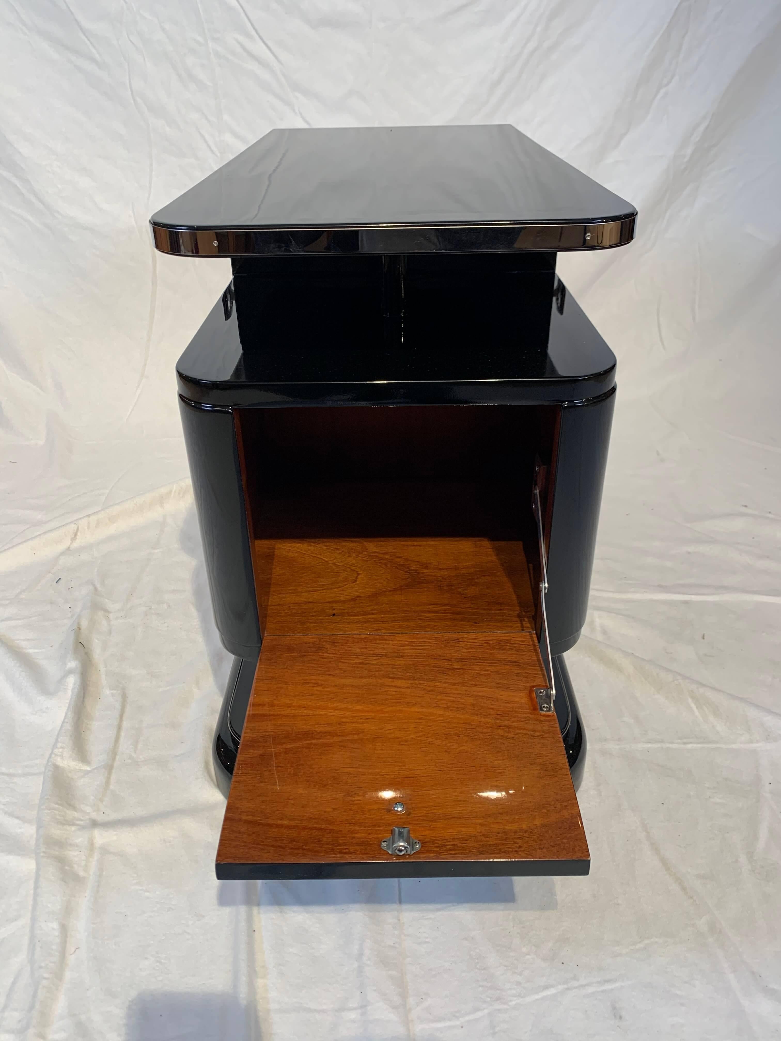 Stainless Steel Art Deco Small Furniture, Black Lacquer, Mahogany, Nickel, France, circa 1930
