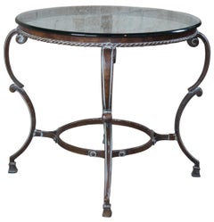 Art De Mexico Round Iron & Glass Tuscan Entryway Center Accent Side Table 36"