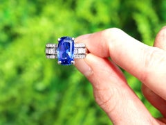 Art Dec 5.63 Carat Ceylon Sapphire and 1.16 Carat Diamond Ring in Platinum