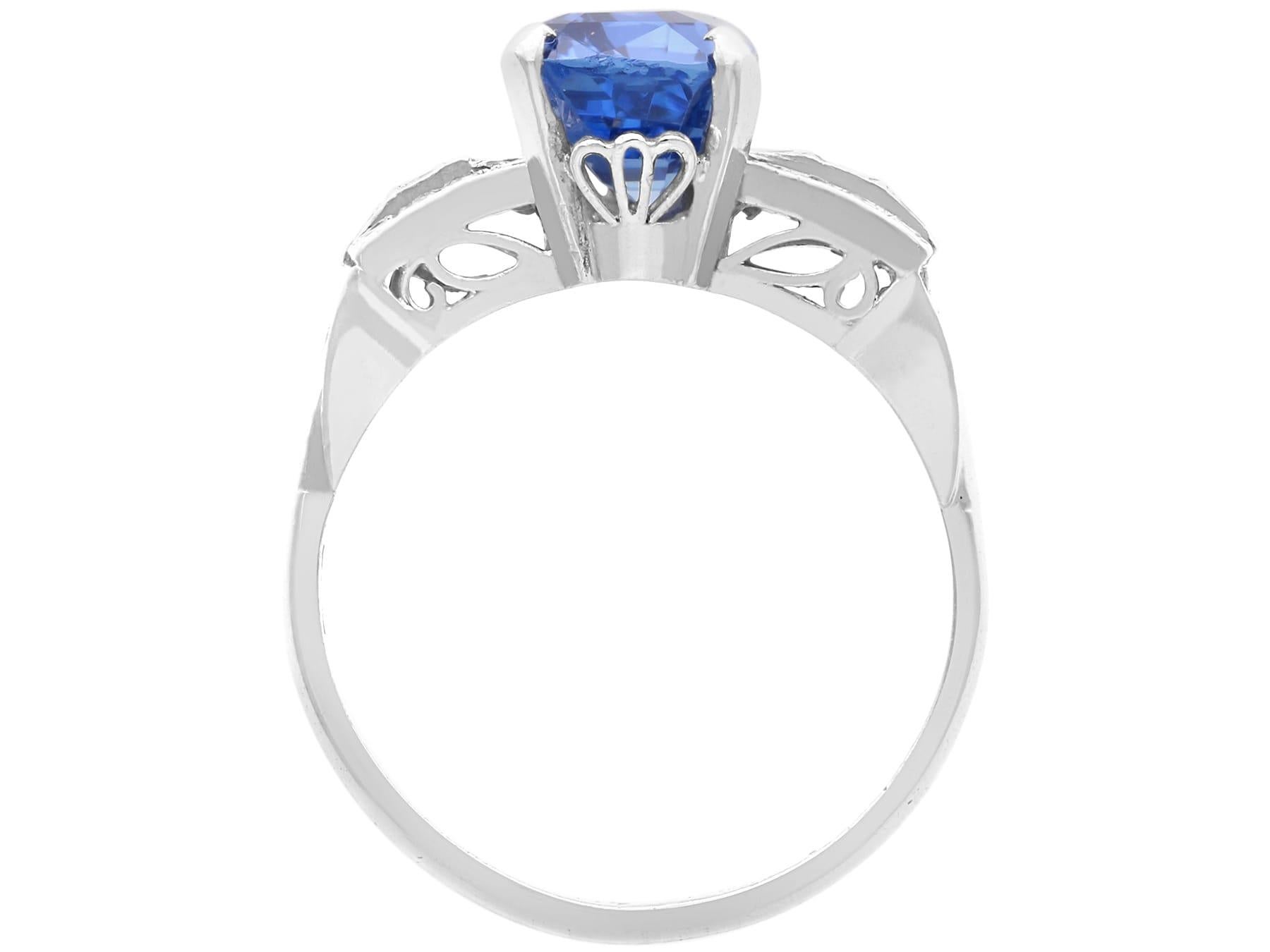 Women's or Men's Art Dec 5.63 Carat Ceylon Sapphire and 1.16 Carat Diamond Ring in Platinum For Sale