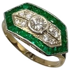 Art Deco Emerald and White Diamond Ring Original