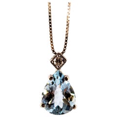 Art Deco 0.03 Carat White Diamond 1.20 Carat Aquamarine White Gold Necklace