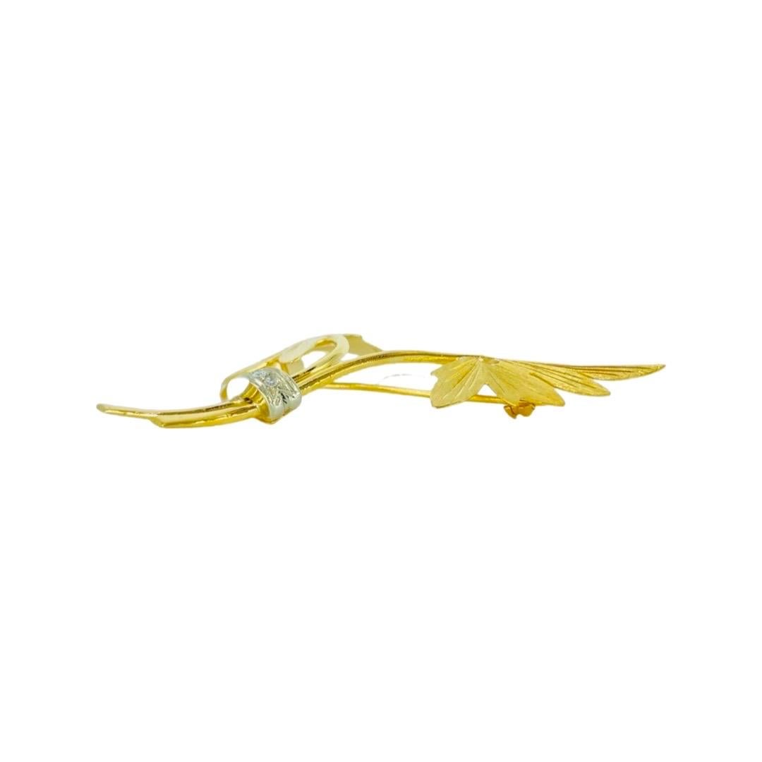 Rose Cut Art Deco 0.06 Carat Diamond Petiole Leaf Brooch Pin 18k Gold For Sale