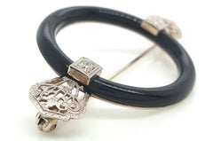 Art Deco 0.06 Carat Old European Cut Diamond with Black Onyx Circle Brooch Pin