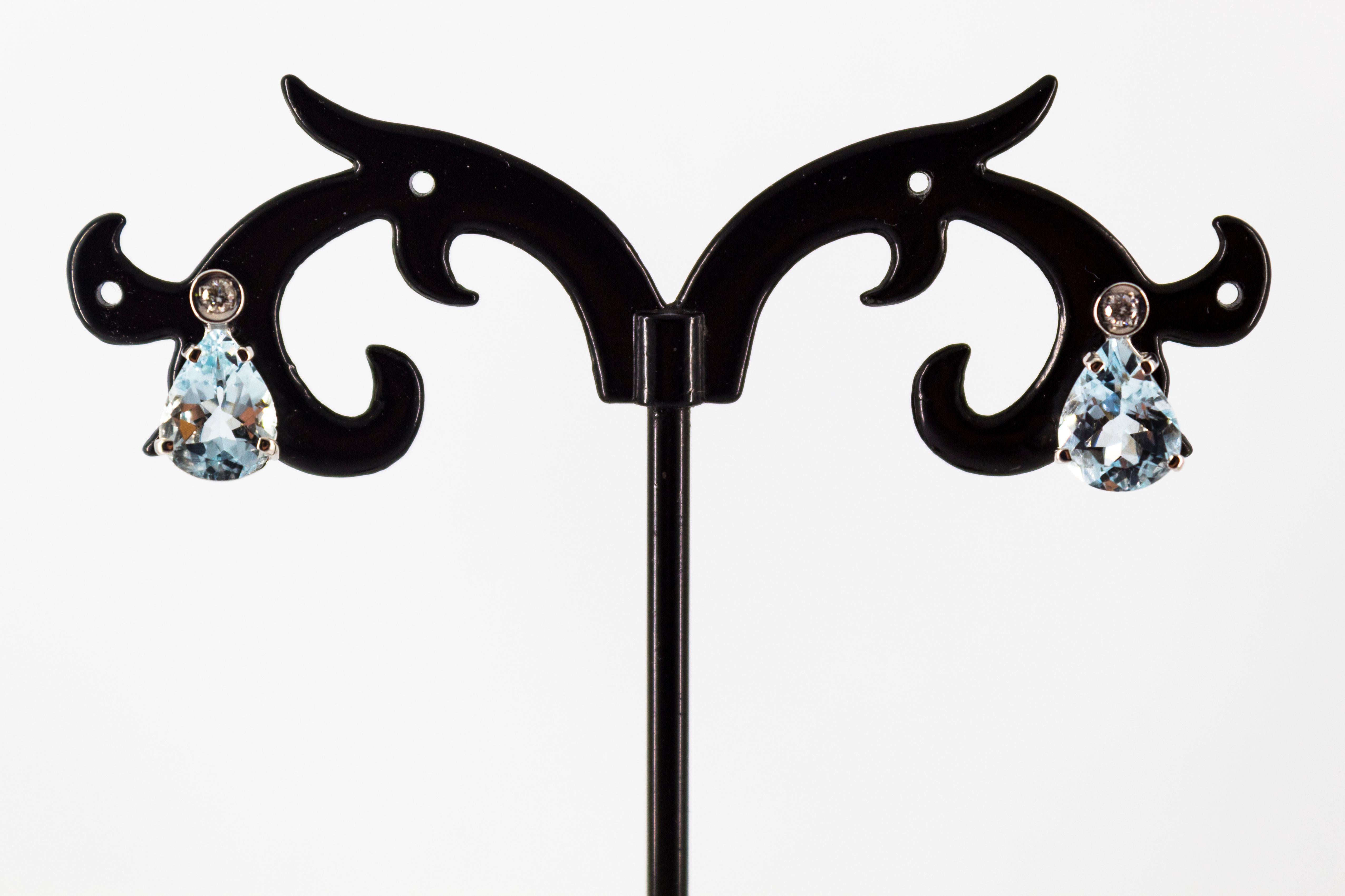 Art Deco Style 0.06 Carat Diamond 2.40 Carat Aquamarine White Gold Stud Earrings 1