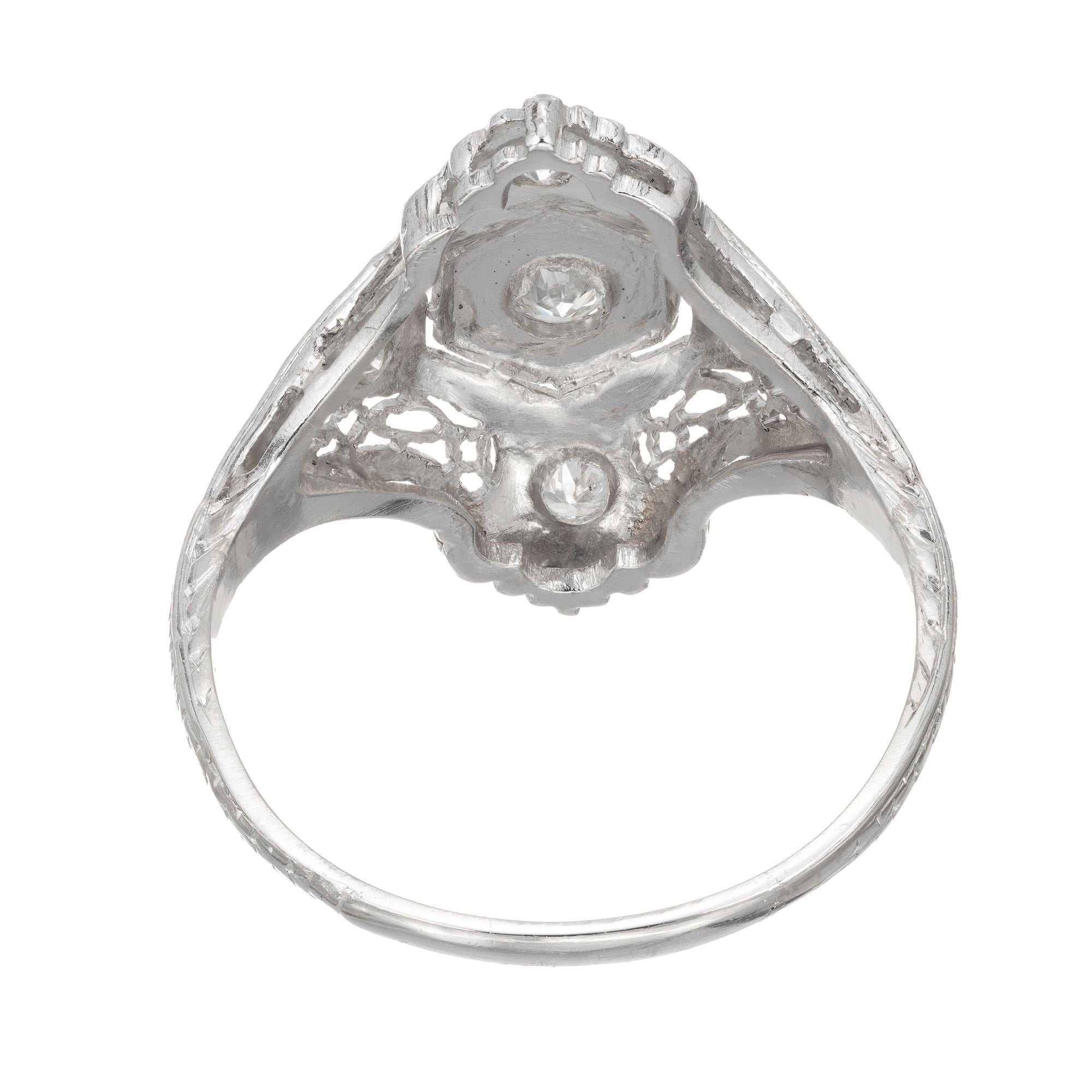 Art Deco 0.12 Carat European Cut Filigree Platinum Diamond Ring In Excellent Condition For Sale In Stamford, CT