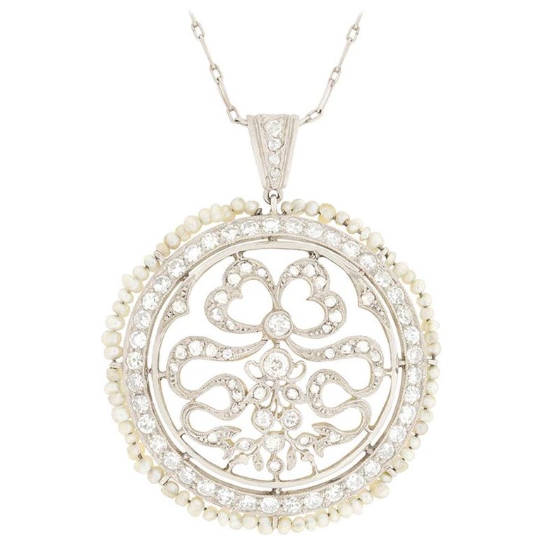 Art Deco 0.15 Carat Diamond and Pearl Necklace, circa 1920s For Sale at ...
