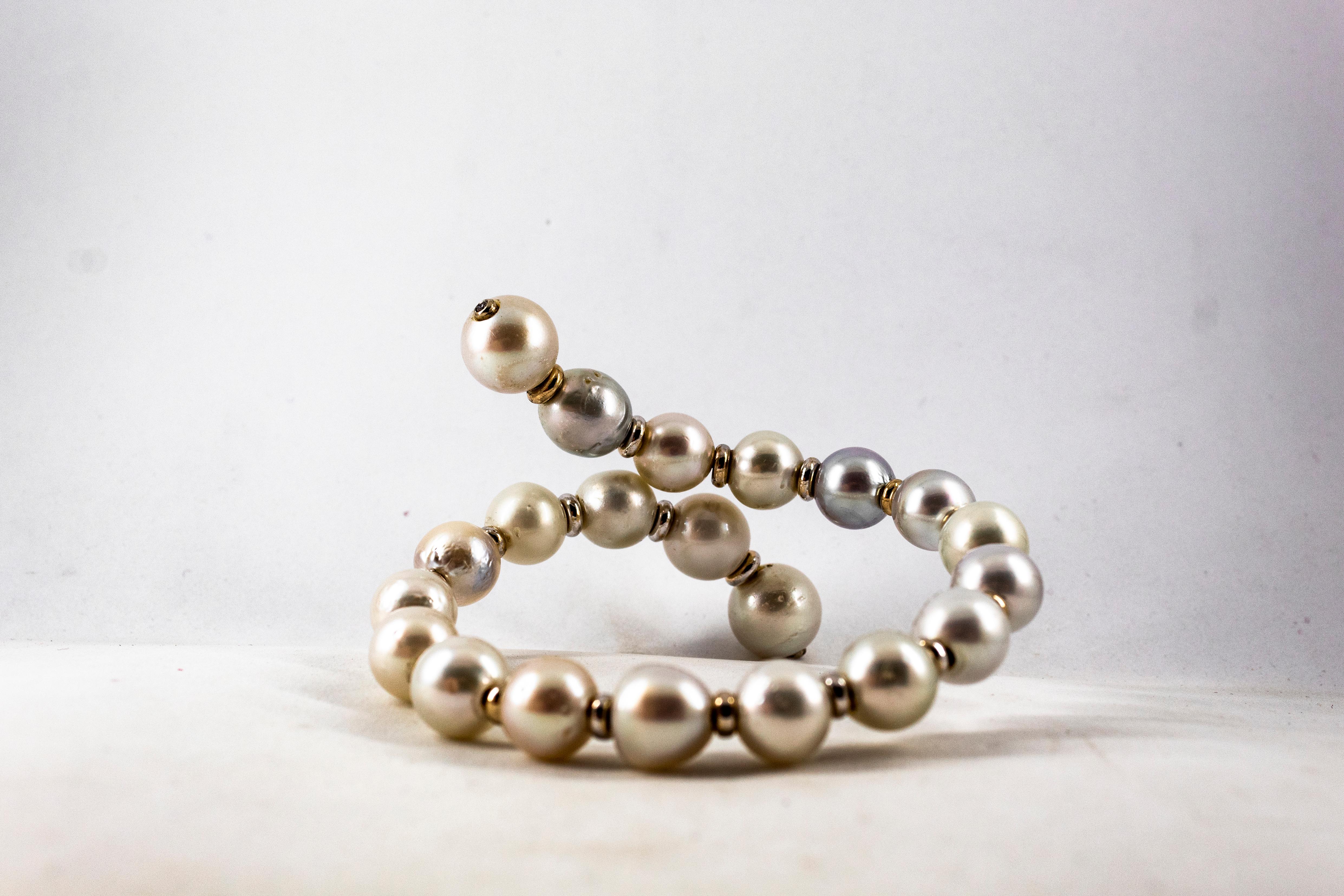 Women's or Men's Art Deco Style 0.16 Carat White Diamond Australian Pearl White Gold Bracelet