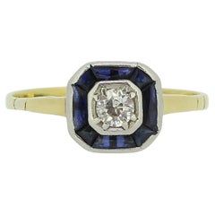 Art Deco 0.20 Carat Old Cut Diamond and Sapphire Ring
