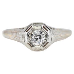 Anello solitario di fidanzamento in stile Art Deco con diamante vecchio taglio europeo da 0,20 carati