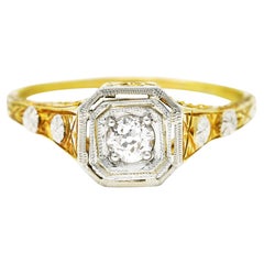 Antique Art Deco 0.20 Carats Diamond 18 Karat Two-Tone Blossom Engagement Ring