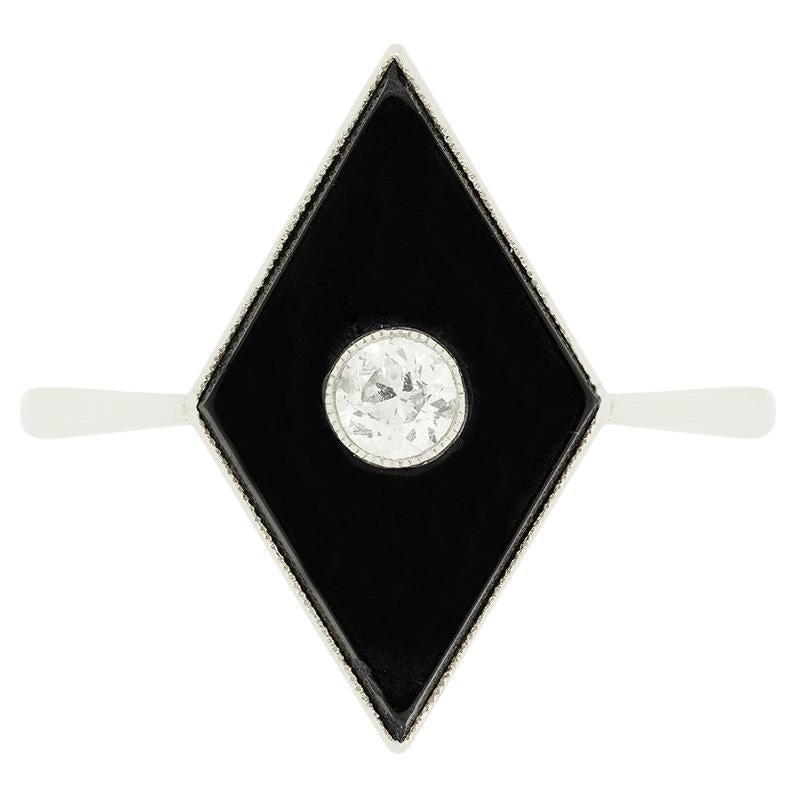 Anello Art Deco con diamante e onice da 0,20 carati, 1920 ca. in vendita