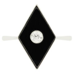 Art Deco 0.20ct Diamond and Onyx Ring, c.1920s