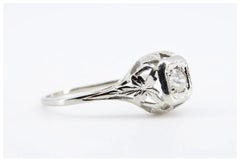 Art Deco 0.20ct Floral Filigree Engagement Ring Solitaire 18K White Gold