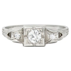 Art Deco 0.23 CTW Old European Cut Diamond Platinum Foliate Engagement Ring