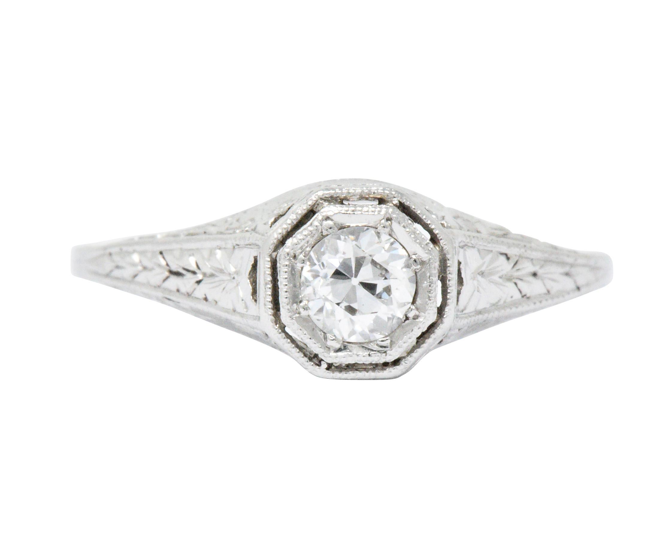 Old European Cut Art Deco 0.25 Carat Old European Diamond Platinum Octagonal Engagement Ring