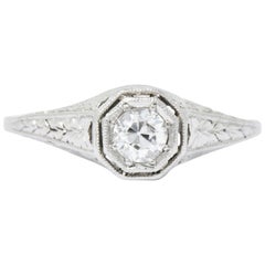 Antique Art Deco 0.25 Carat Old European Diamond Platinum Octagonal Engagement Ring