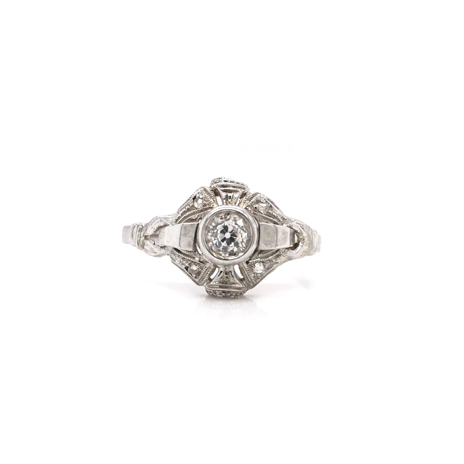 Old European Cut Art Deco 0.25 Carat Diamond Ring For Sale