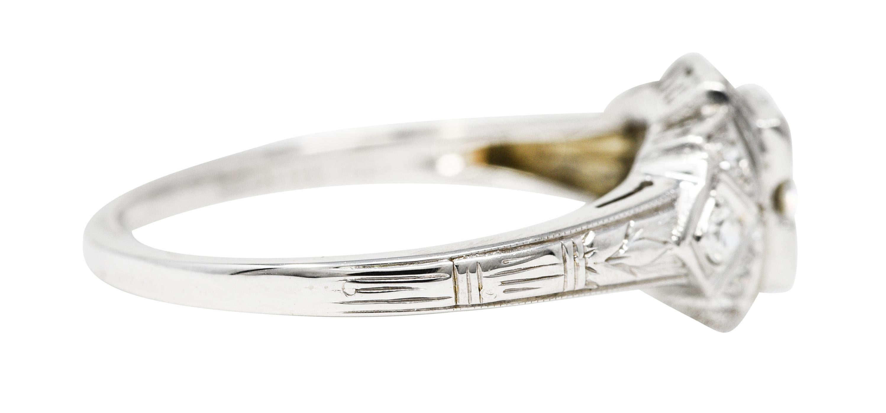 Art Deco 0.25 Carat Old European Cut Diamond 18 Karat White Gold Engagement Ring In Excellent Condition In Philadelphia, PA