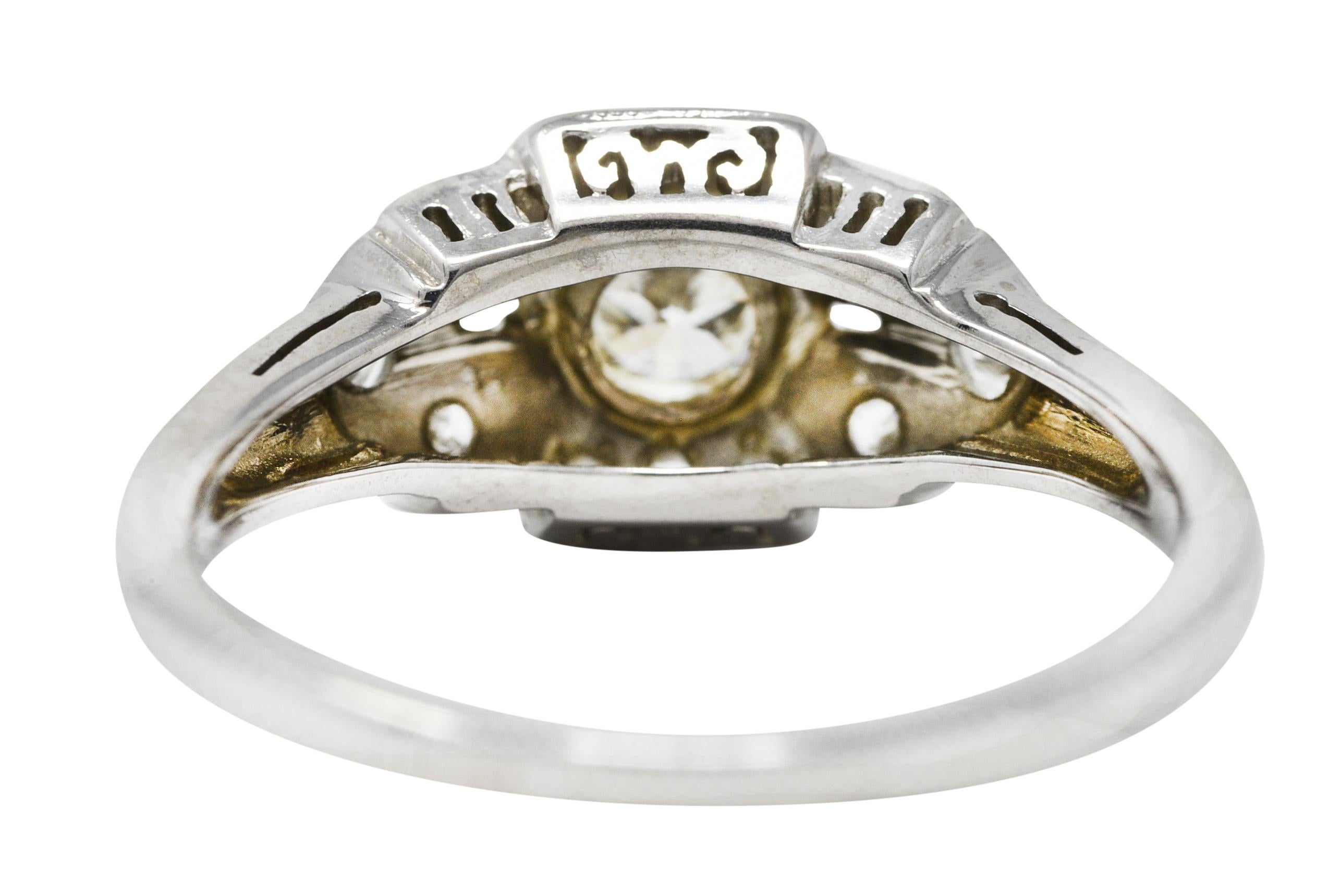 Men's Art Deco 0.25 Carat Old European Cut Diamond 18 Karat White Gold Engagement Ring