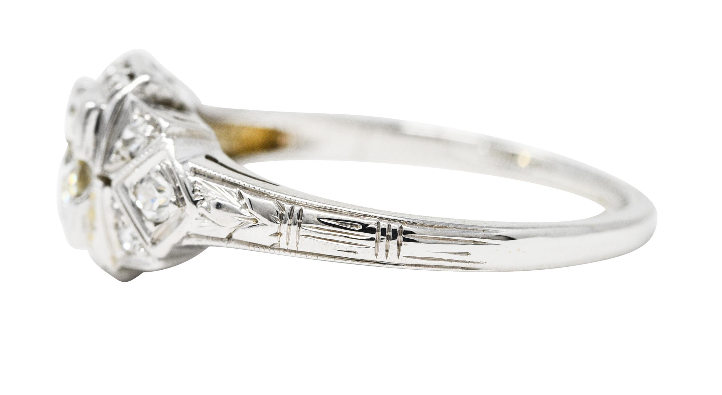 Art Deco 0.25 Carat Old European Cut Diamond 18 Karat White Gold Engagement Ring 1