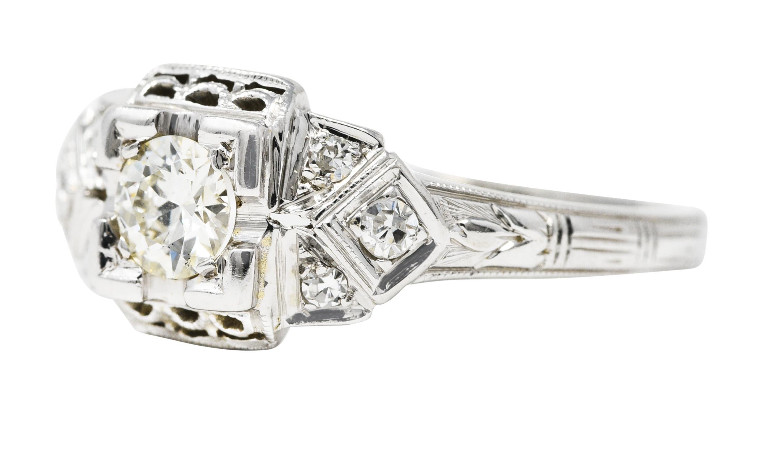 Art Deco 0.25 Carat Old European Cut Diamond 18 Karat White Gold Engagement Ring 2