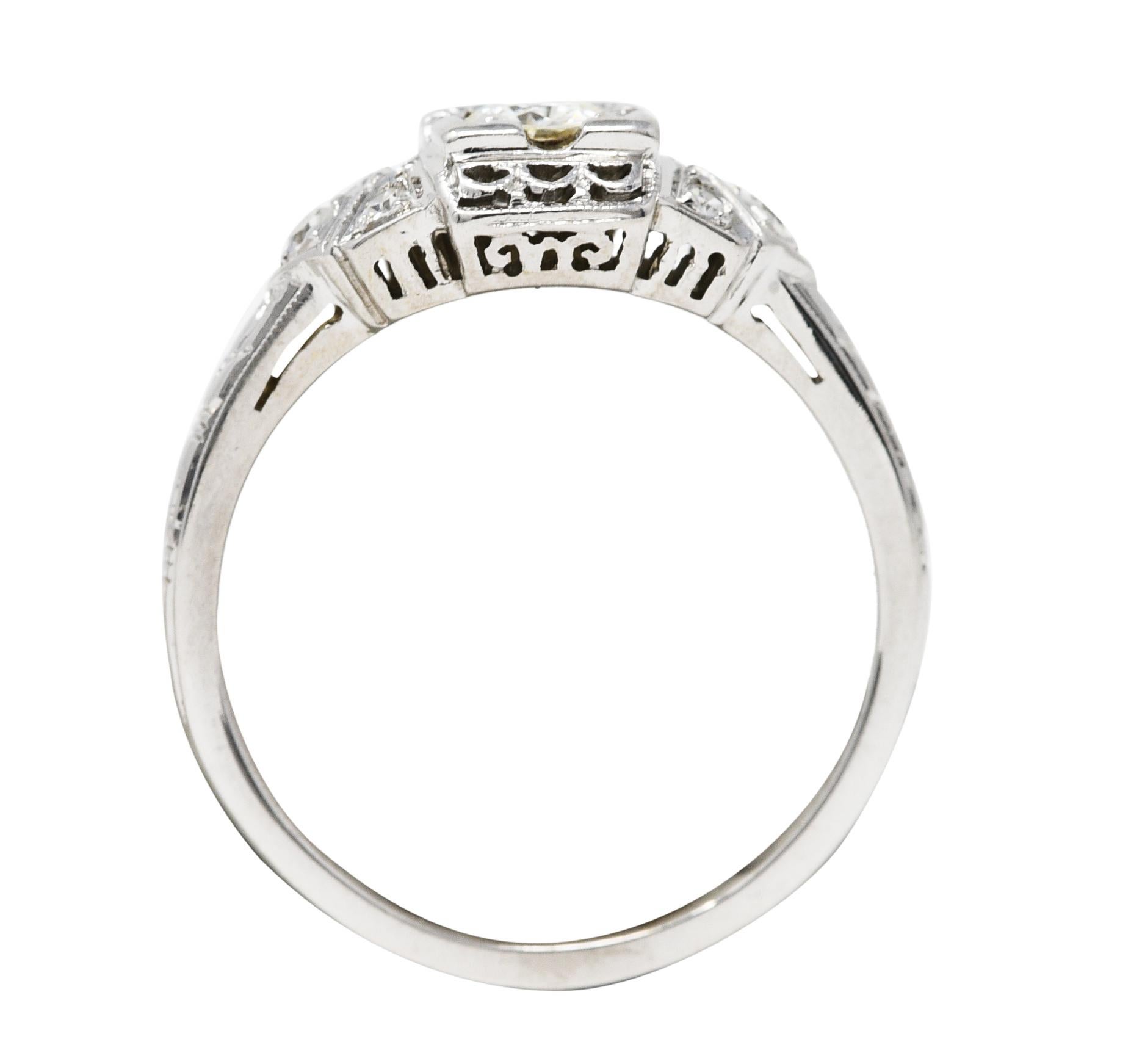 Art Deco 0.25 Carat Old European Cut Diamond 18 Karat White Gold Engagement Ring 4