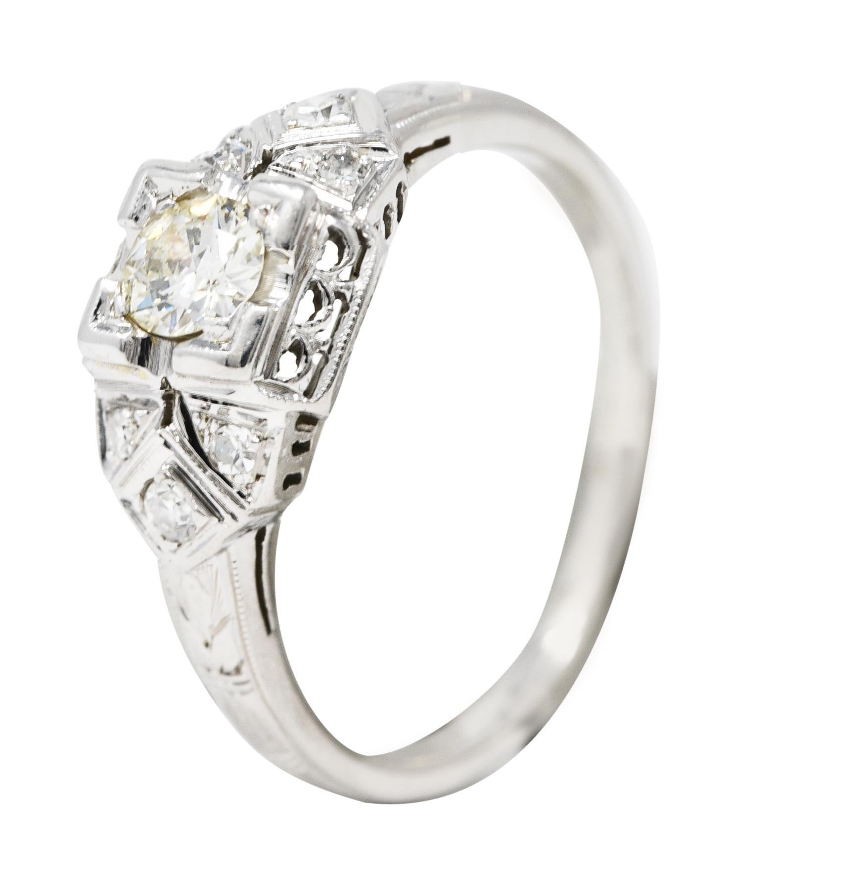 Art Deco 0.25 Carat Old European Cut Diamond 18 Karat White Gold Engagement Ring 5