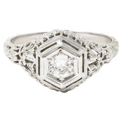 Vintage Art Deco 0.25 Carat Old European Cut Diamond 18 Karat White Gold Engagement Ring