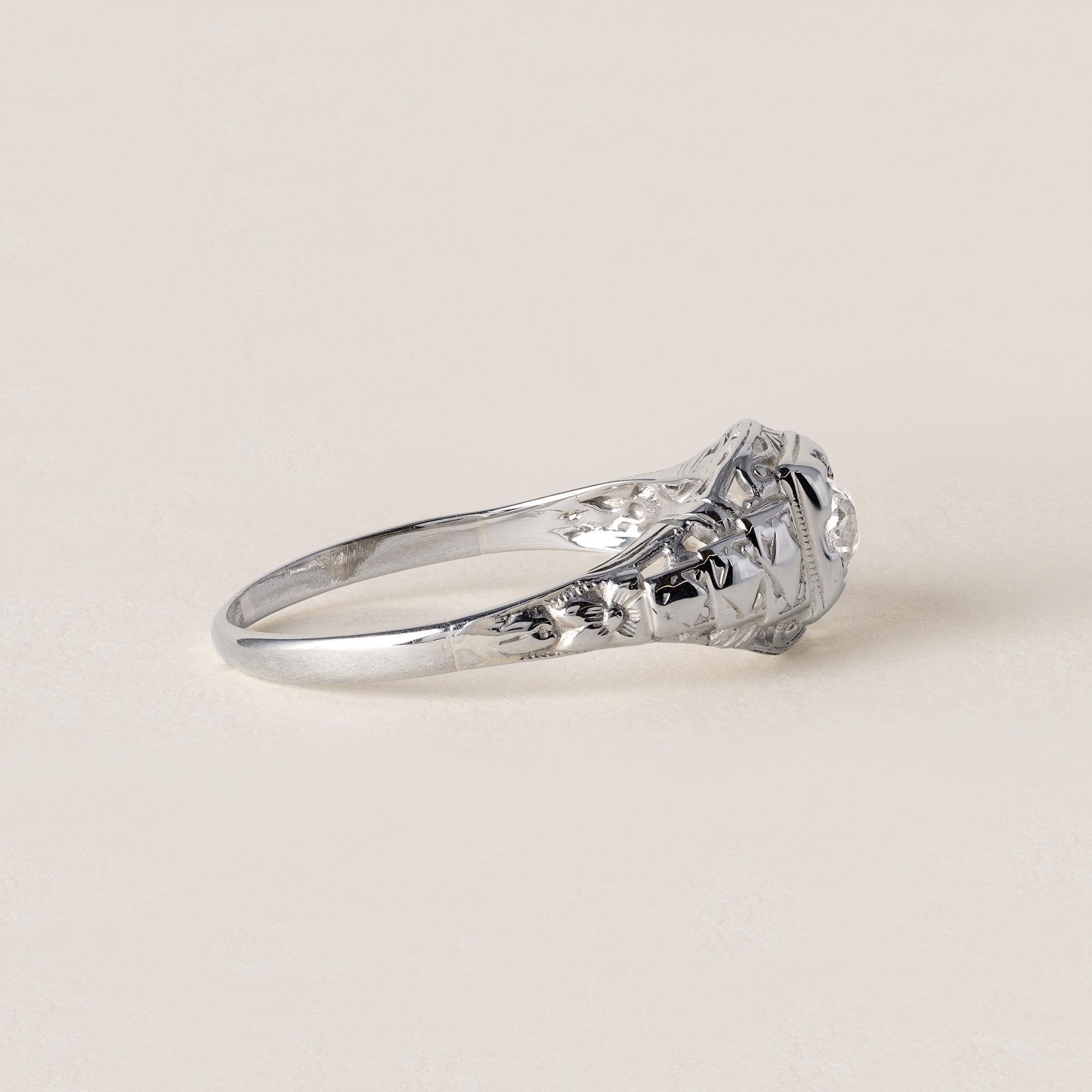 Art déco Art Deco 0.25 Carat Old Mine Cut Diamond Solitaire 14K White Gold en vente