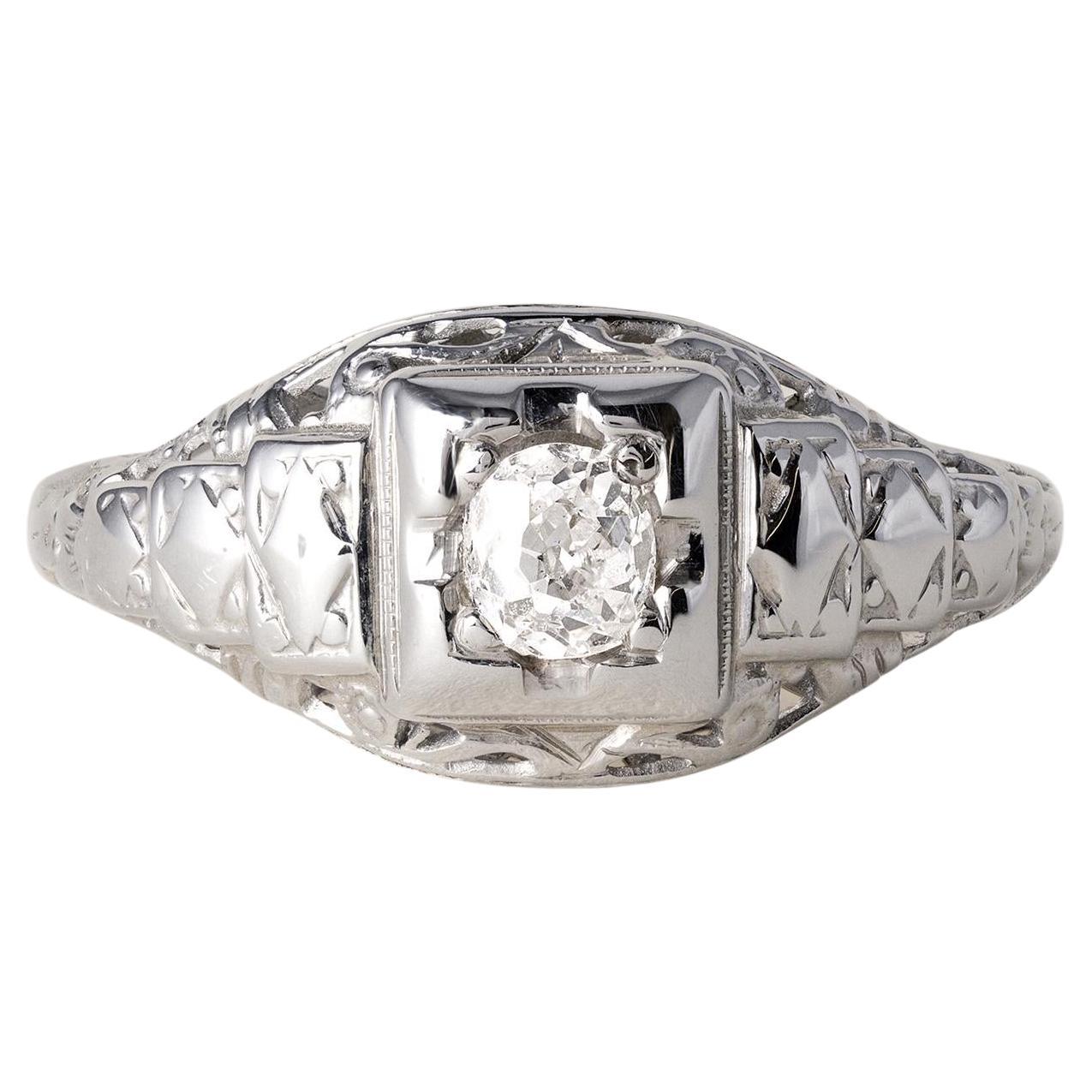 Art Deco 0.25 Carat Old Mine Cut Diamond Solitaire 14K White Gold en vente