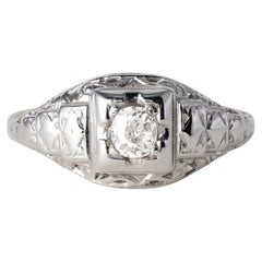 Art Deco 0.25 Carat Old Mine Cut Diamond Solitaire 14K White Gold