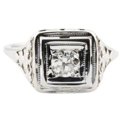 Anillo de compromiso Art Decó de filigrana con diamante solitario de 0,25 ct en oro de 18 quilates