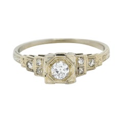 Art Deco 0.27 Carat Diamond 18 Karat White Gold Octagonal Step Engagement Ring