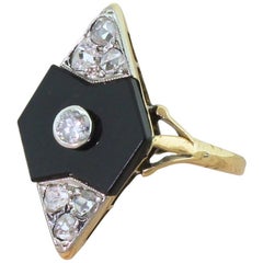 Art Deco 0.28 Carat Diamond and Onyx Marquise Ring