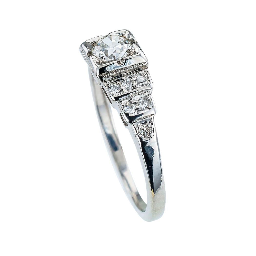 Art Deco 0.29 Carat Old European Cut White Gold Engagement Ring In Good Condition In Los Angeles, CA